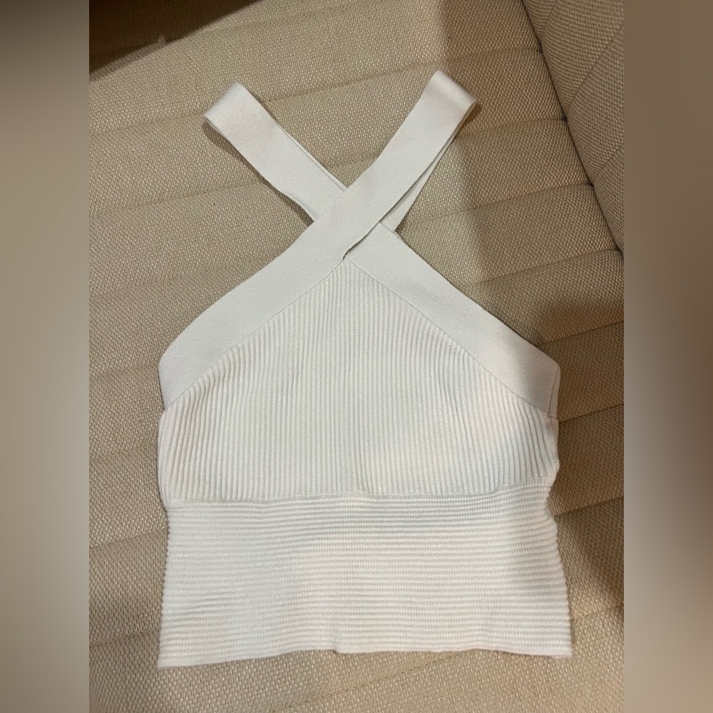 Abercrombie White Ribbed Crossover Tank Top